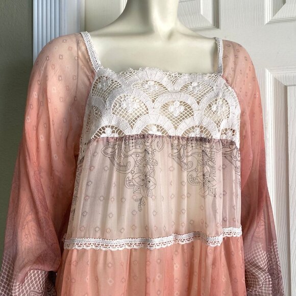 size S 4 Love & Liberty Johnny Was sheer relaxed loose fit tunic boho silk blous - Picture 3 of 10